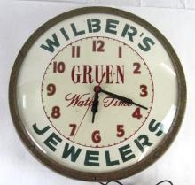 Vintage Wilbers Jewelers " Gruen Watches" Advertising Synchron Electric Clock
