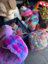 Large lot of child's items. Stuffed animals, Radio Flyer Pony, learning block, food cart, toy bus,