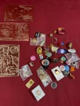 Collectables. Pins, cards, etc . Over 30 pieces