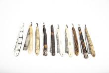 Collection of 10 vintage Straight Razors, many are marked "Germany", some have embossed ladies, one