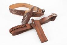 Collection of four Holster & Cartridge Belts for Pistols and Revolvers some tooled, one plain. One B