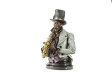Bronze Sculpture by noted artist A. Matthews, titled "The Saxophonist", #20/88, approximately 18" T,