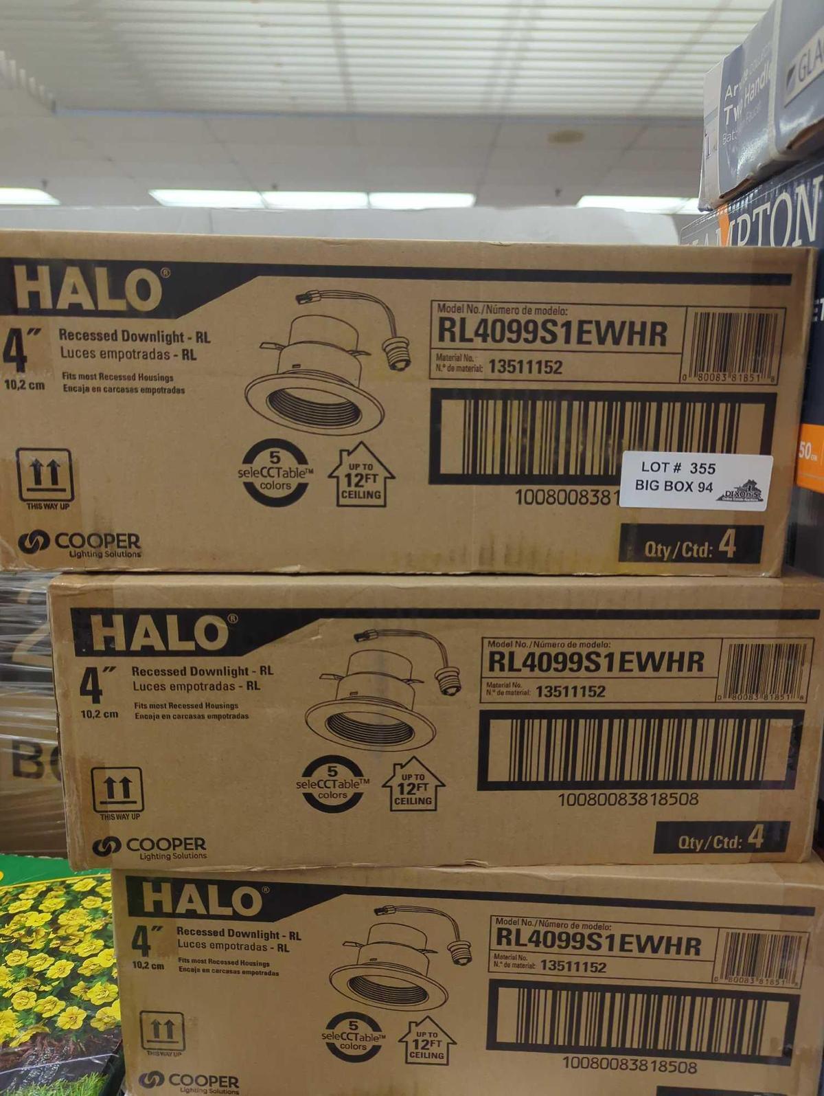Lot of 3 Boxes Of HALO RL 4 in. Adjustable CCT Canless IC Rated Dimmable Indoor, Outdoor Integrated