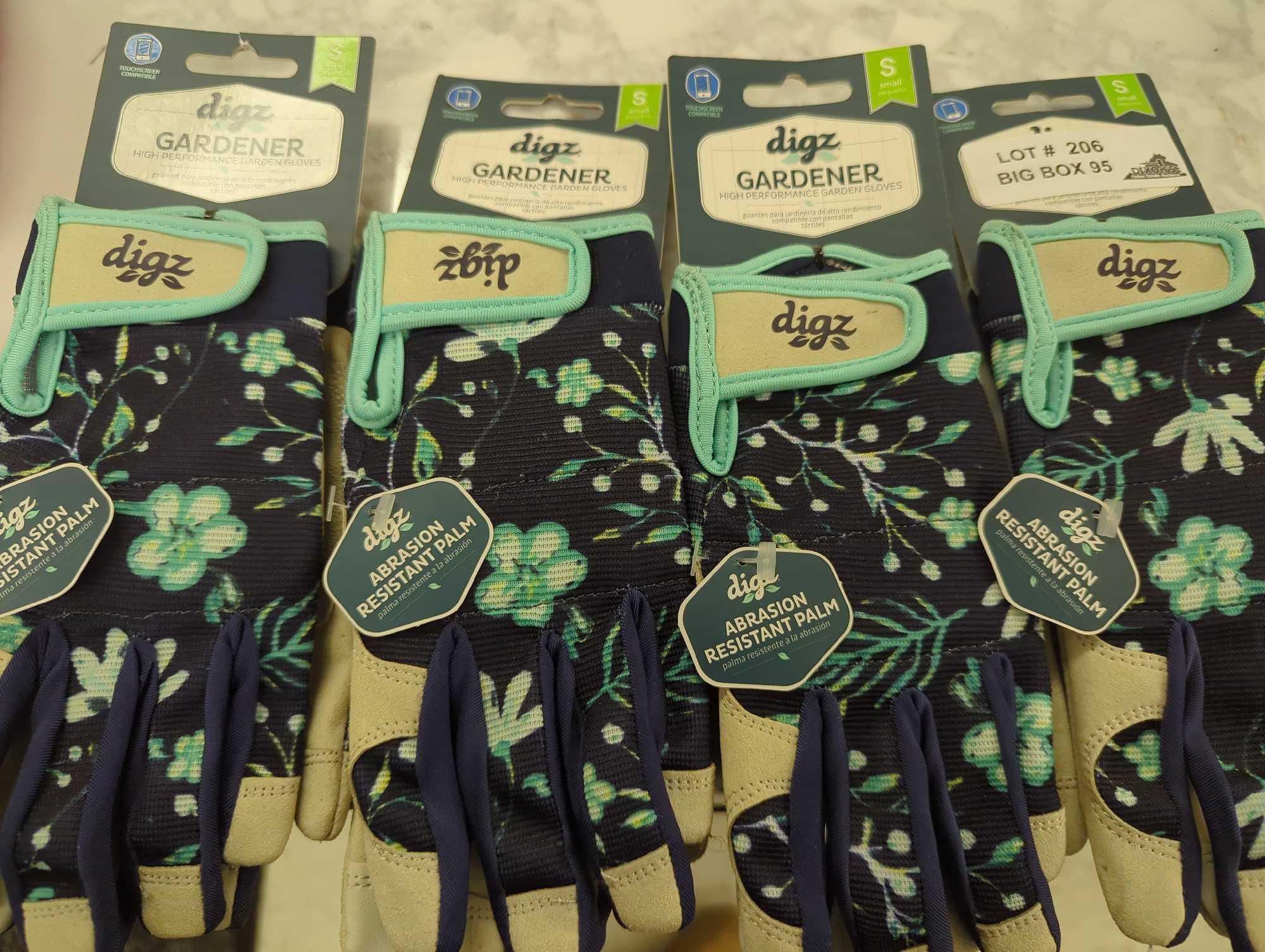 Lot of 4 Pairs of Digz Women's Small Gardener Glove, Appears to be New in Factory Style Package