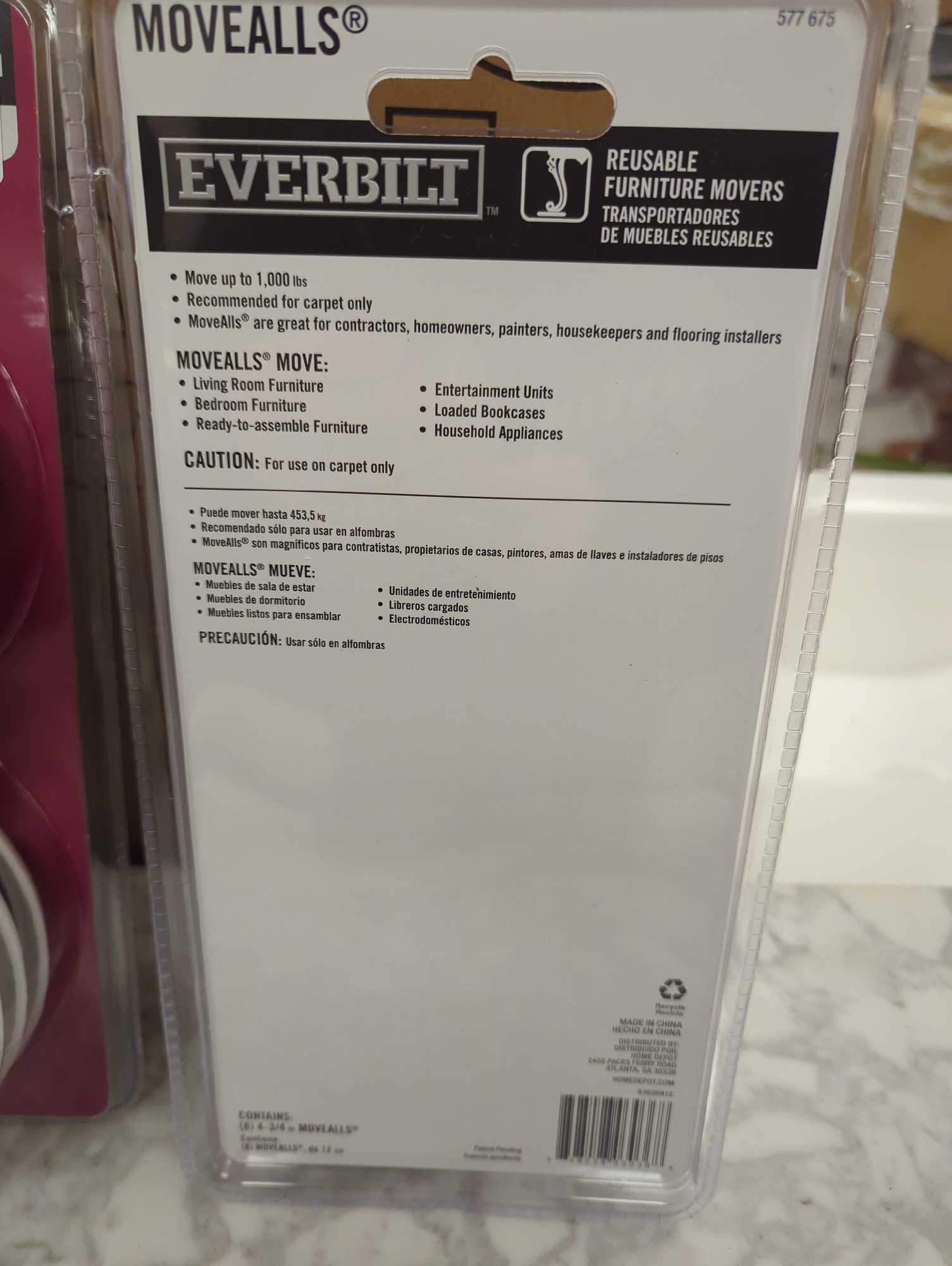 Lot of 2 Packs Of Everbilt Hard Sliders Reuse Furniture Movers - Pads (8-Pack), Appears to be New in