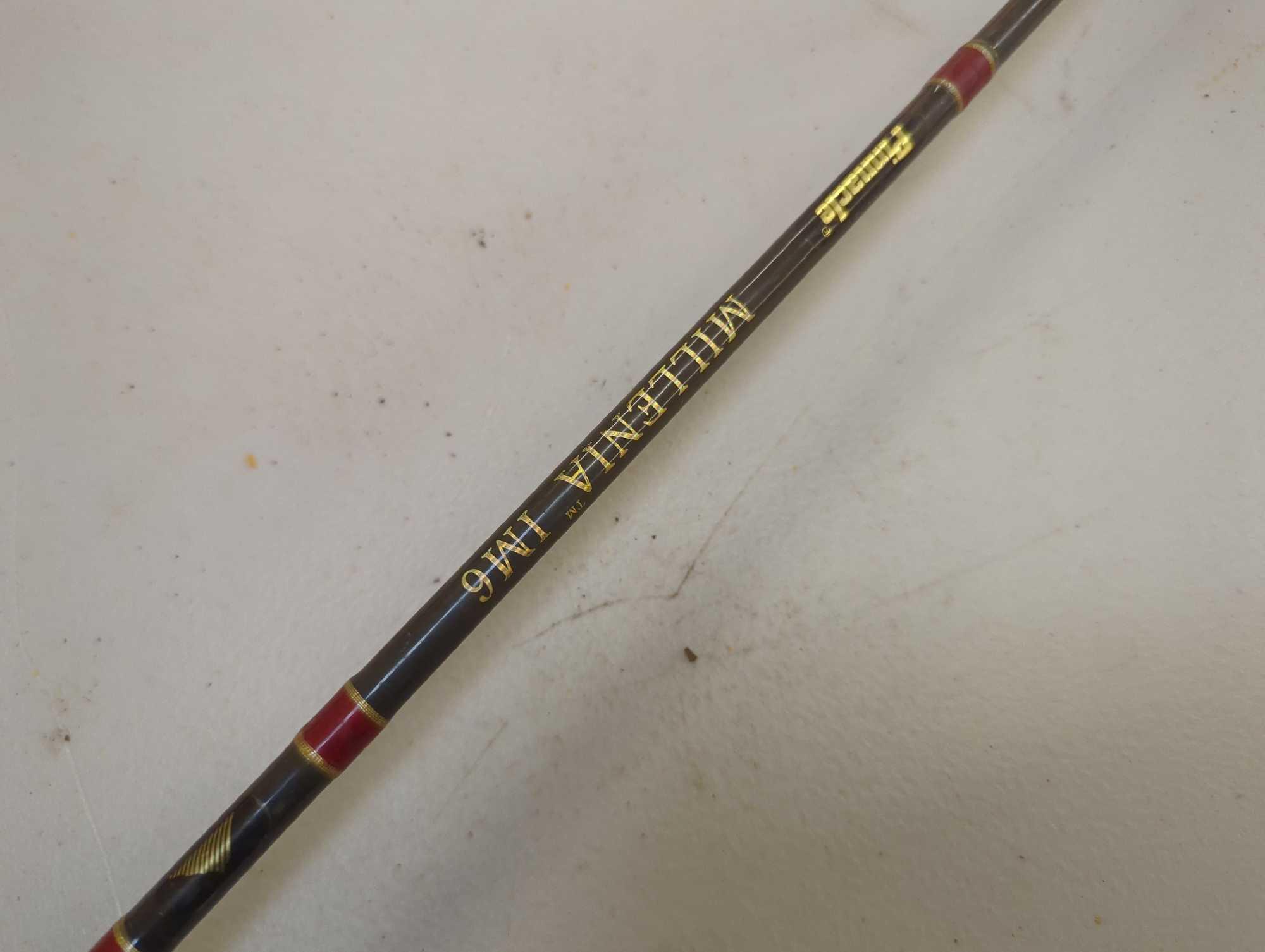 Pinnacle 6'6" millenia fishing rod. Line 10-17 lb Lure 3/16-1 oz Comes as is shown in photos.