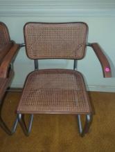 (DEN) LOT OF 4 1960/1970 MARCEL BREUER CANE CESCA ARMED CHAIRS BY KNOLL, 1 CHAIR HAS A HOLE IN THE