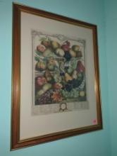 (UPBR2) FRAMED PRINT, STILL LIFE OF FRUIT. NOVEMBER 1732, 20 1/2"L 26 1/2"W