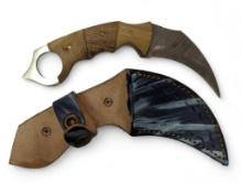 Handmade Damascus steel knives with custom wood, bone, horn or resin handles. The knives are made