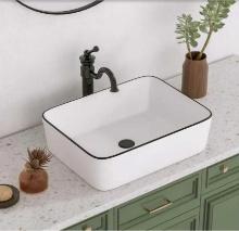 DeerValley White Ceramic Rectangular Vessel Bathroom Sink, White and Black, Faucet NOT Included,