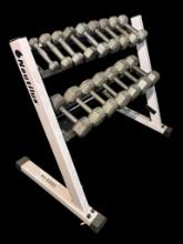 Nautilus Dumbbell Rack w/ 16 Dumbbells Ranging from 3lbs to 35lbs each - See Images