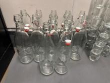 Lot of 12, Clear Glass Bottles w/ Wire Bail Swing Top Lids, All for One Bid