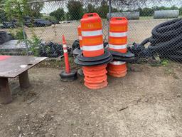 QTY CONSTRUCTION SAFETY BARRELS WITH WEIGHTS SUPPORT EQUIPMENT