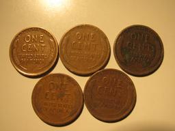 US Coins: 5x1929 Wheat Pennies