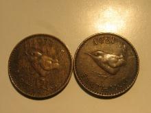 Foreign Coins: 1939 (WWII) & 1951 Great Britain Farthings