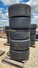 LOT OF TIRES,  (5) 455/55R 22.5 W/ALUMINUM WHEELS, AS IS WHERE IS