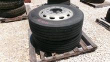 LOT OF TIRES,  (2) 275/70R 22.5 W/ALUMINUM WHEELS, AS IS WHERE IS