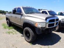 2005 DODGE RAM 2500 TRUCK,  CREW CAB, 4 X 4, V8 GAS, AUTOMATIC, PS, AC, BED