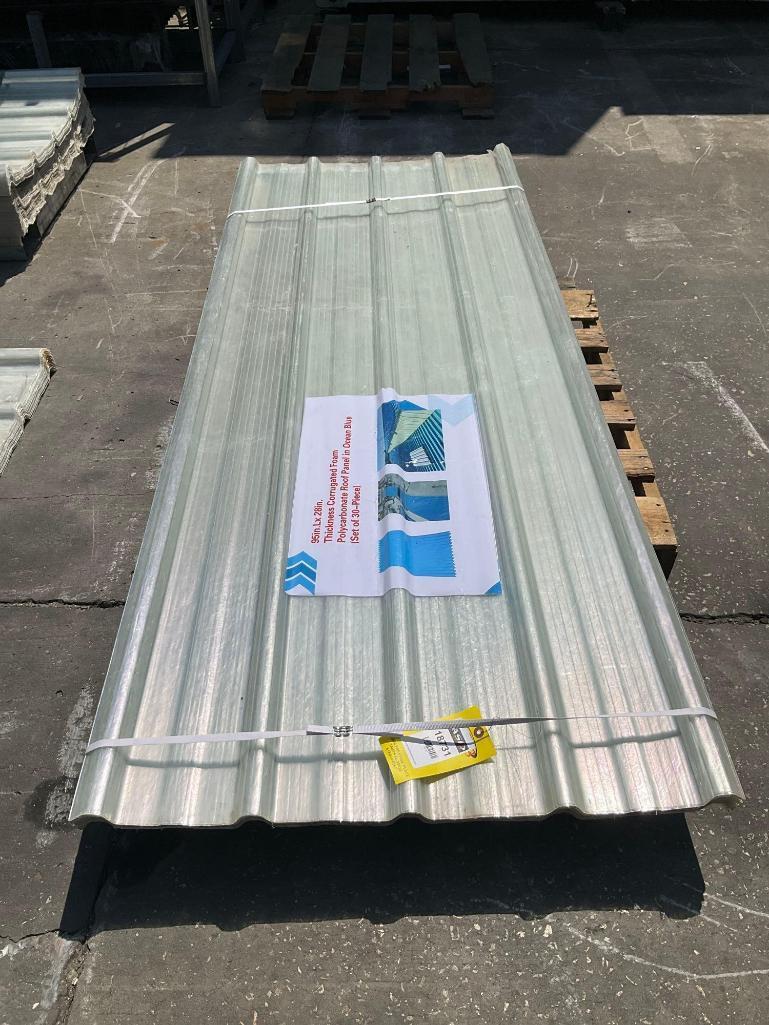 UNUSED POLYCARBONATE ROOF PANEL , THICKNESS CORRUGATED FOAM, APPROX 95" L x 28" , APPROX 30 PIECE