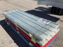 ( 1 ) STACK OF UNUSED POLYCARBONATE ROOF PANEL IN CLEAR, APPROX 35in X 8FT , APPROX 30 PANELS IN ...