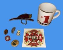 Assorted Firefighter Items—Pins, Sticker, S
