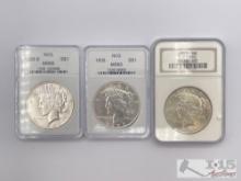 (3) 1923-1935 Silver Peace Dollars