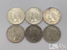 (6) 1922-1928 Silver Peace Dollars