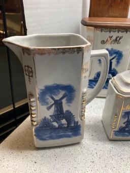 Blue Delft canisters, carnival glass, art glass bowl, glassware, and more