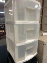 2 plastic 3 drawer storage cabinets w/ wheels