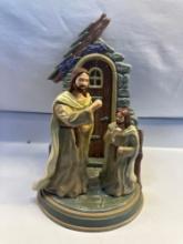 4 Pc Ceramic Lighted Archway Door / Stand / 2 Jesus Figurines