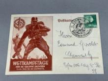 Pre WWII Nazi German Propaganda Postcard - SA Saxony Group Competition - Chemnitz