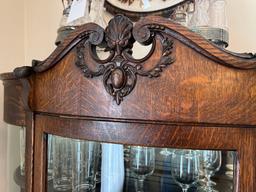 Vintage Oak Curved Glass Front China Cabinet