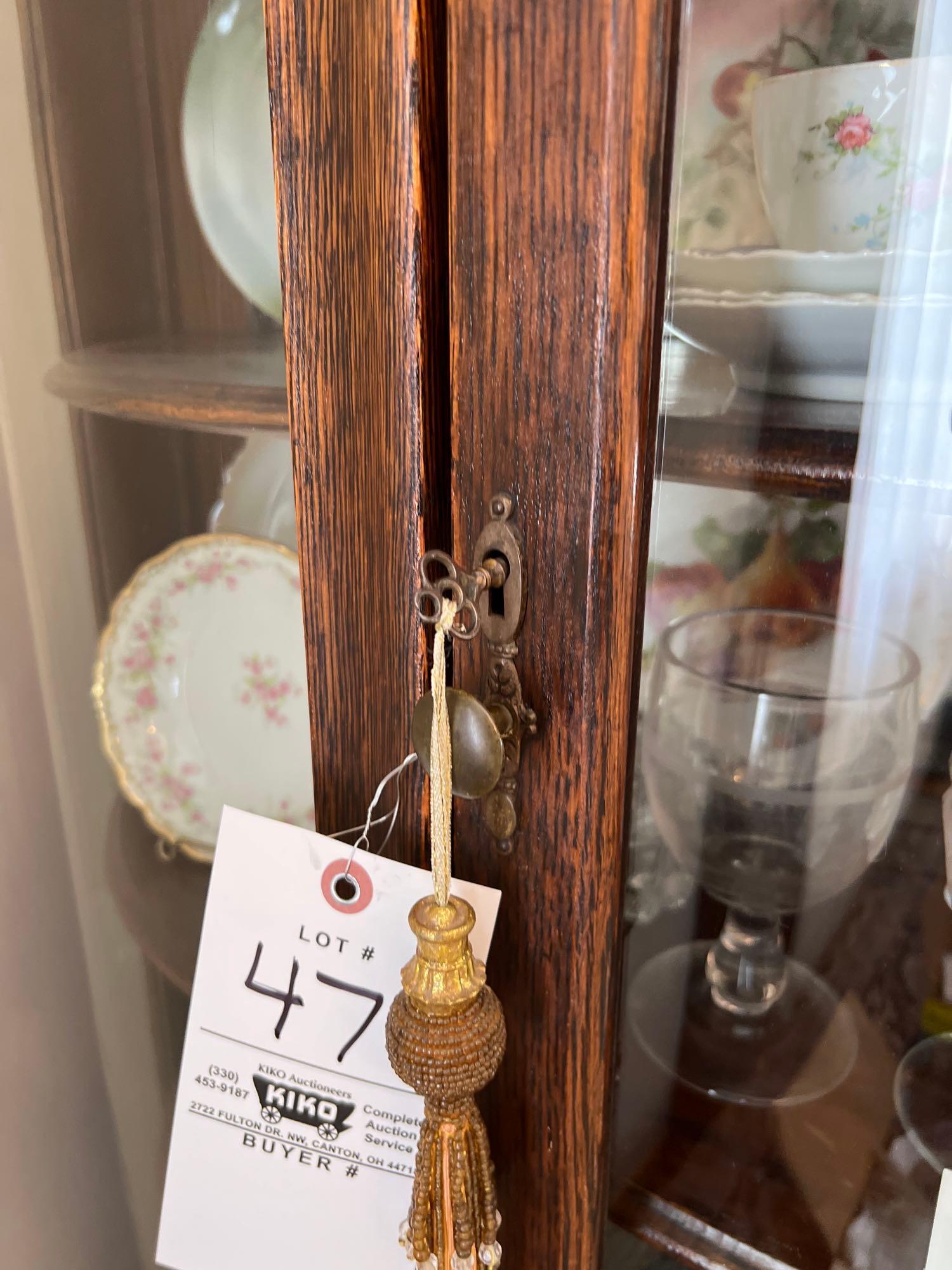 Vintage Oak Curved Glass Front China Cabinet