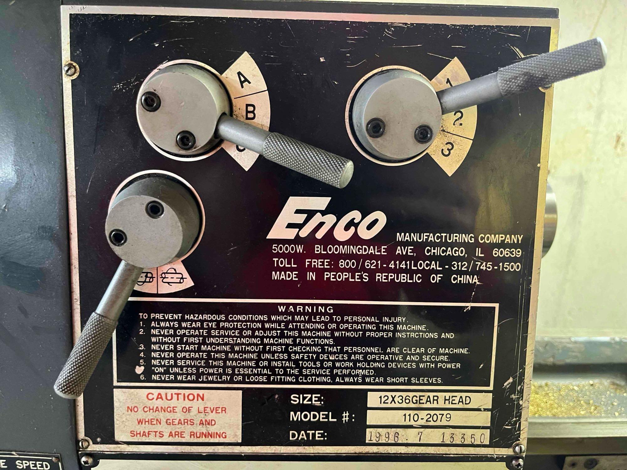 Enco 12x36 Gear Head Model 110-2079 Lathe with Additional Chucks, 110 / 220V