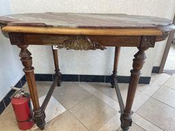 Early Ornate Marble Top Carved Wood Desk and Chair