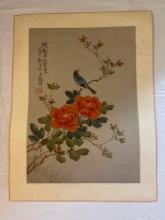 Silk printed/painted bird with flowers