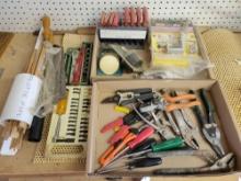 Vise grips, Tin snips, Bits, Hex Wrenches, Hole jig kit, and more