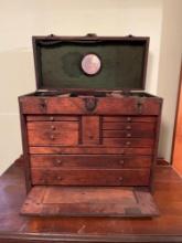 vintage oak machinist chest w/ contents