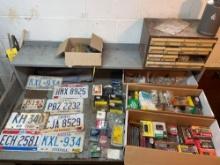 Contents of & Below Workbench - Hardware, Liscense Plates, & Paints