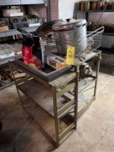Metal Cart, Stand, Pot, Tray, & Additional Contents