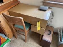 (2) sewing machines with (1) desk, case, foot peddle