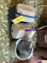 (2) lunch boxes, feed scoops, flashlight