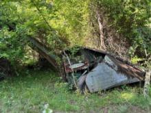 3 old 1 row corn pickers, old school bus, old GMC truck