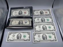 $5 & $2 Red Seal Notes, $1 Silver certificate, $2 Note