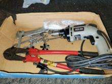 Porter Cable corded drill, wrenches and bolt cutter