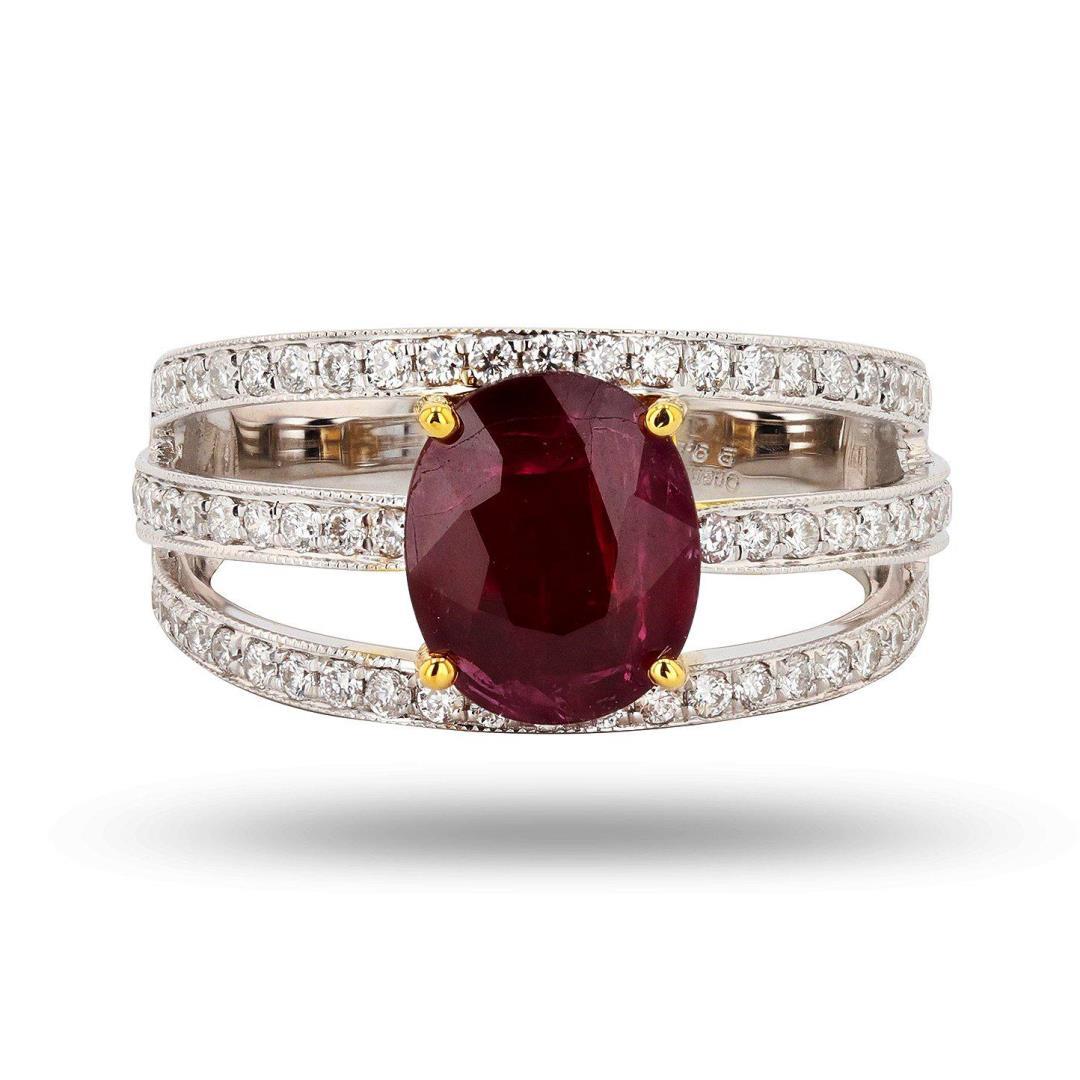 1.64 ctw Ruby and 0.54 ctw Diamond 18K Yellow and White Gold Ring