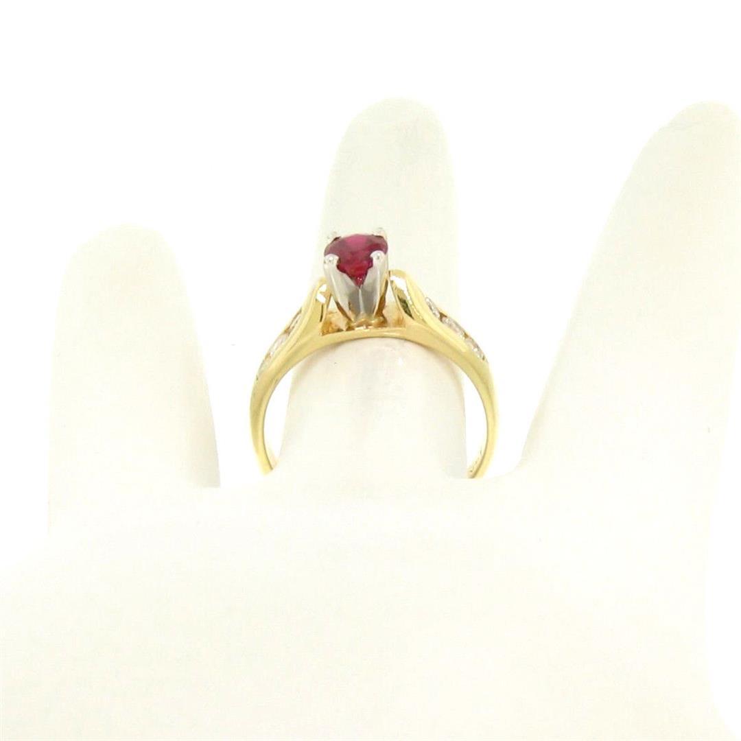 14k Yellow Gold 0.77 ctw Round Ruby Solitaire Engagement Ring w/ Diamond Accents