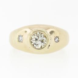 Men's Vintage 14K Gold 0.62 ctw 3 Stone Diamond Domed Polished Wedding Band Ring