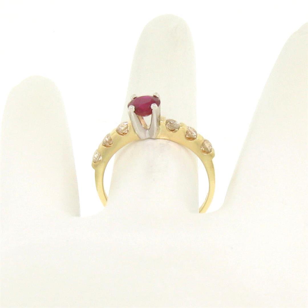 14k Yellow & White Gold 0.95 ctw Round Ruby Solitaire & Diamond Engagement Ring