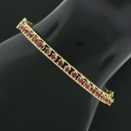 Vintage Victorian Revival 14k Gold 2 ctw Ruby Engraved Side Hinged Bangle Bracel